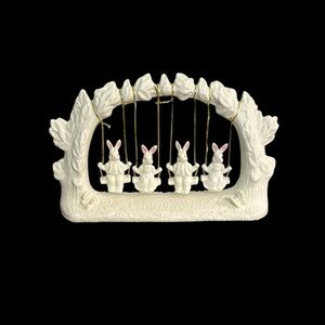 VTG Jade Collection Swinging Bunnies Ceramic Bisque Figurine